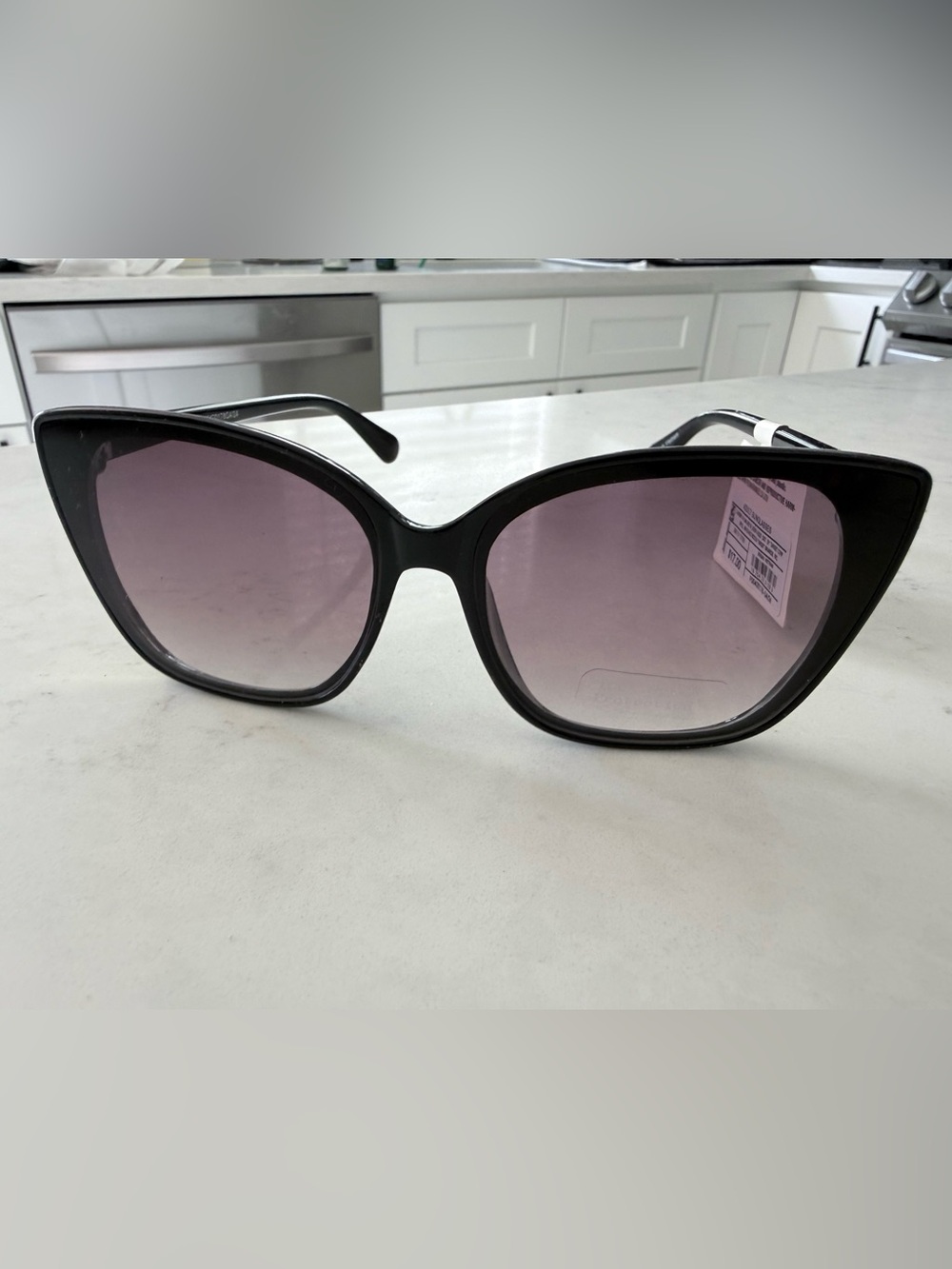 A New Day Classic Black Cat-Eye Sunglasses with Gradient Purple Lenses